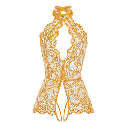 Women One Piece Lingerie Deep V Teddy Sexy Lace Bodysuit Neck Floral Adjustable Halter