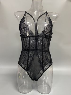 See Through Lace Burgundy Lingerie Bodysuit Sexy Women Jumpsuit Black White Sheer
