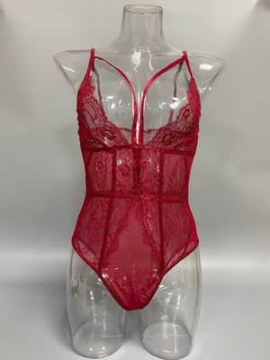 See Through Lace Burgundy Lingerie Bodysuit Sexy Women Jumpsuit Black White Sheer