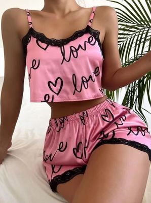 House Wear Sexy Lingerie Sleepwear Ladies Heart Print Leisure Wear Lingerie Shorts Plus Size