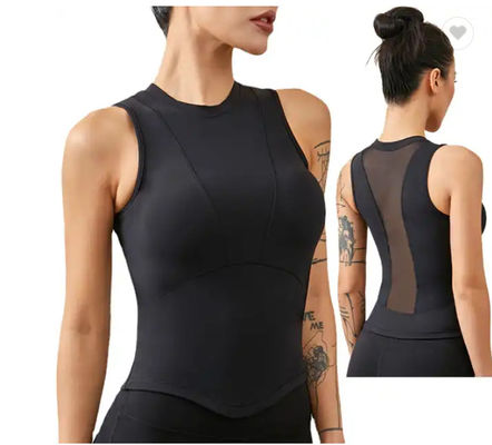 Athletic Fitness Sportswear Womens Yoga Tank Tops Crop Hollow Out Mesh Shirts Vest Summer