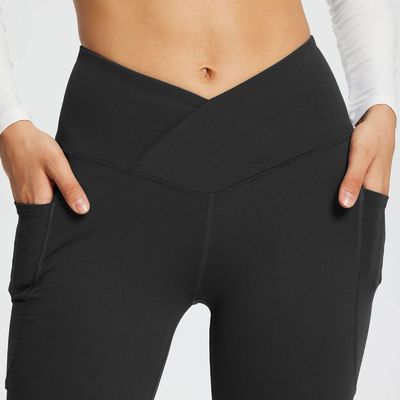 Women'S High Waist Flare Pants Trendy Crossover Yoga Pants Workout Bell Bottom Leggings With Pockets