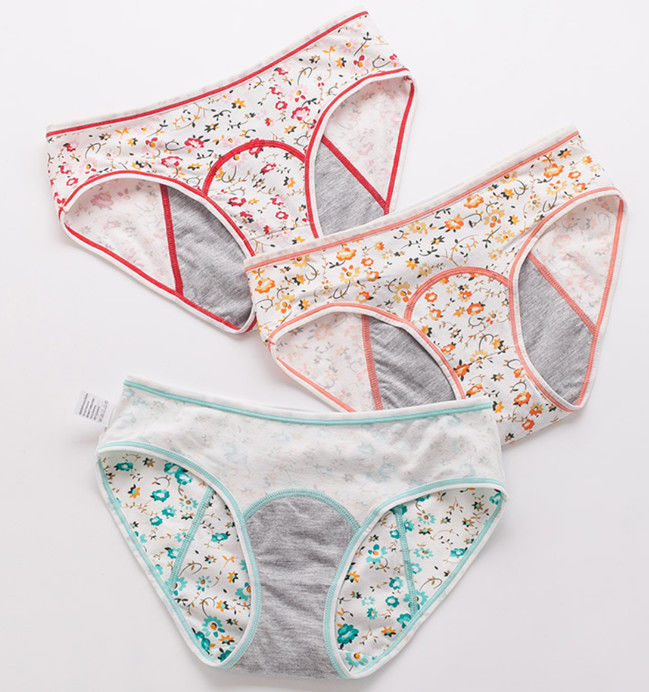 3 Layer Girl Cotton Period Underwear Female Printed Menstrual Period Panties Breathable Physiological Panties