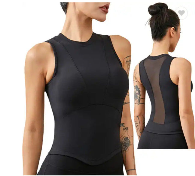 Athletic Fitness Sportswear Womens Yoga Tank Tops Crop Hollow Out Mesh Shirts Vest Summer